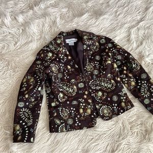 Dizzy Lizzie embroidered jacket size Medium, brown, green cream.